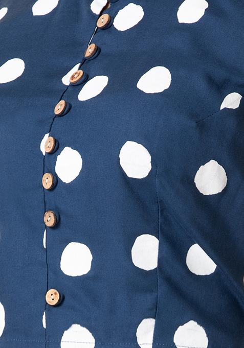Buy Women Blue Polka Buttoned Crop Top - RTW - Indya