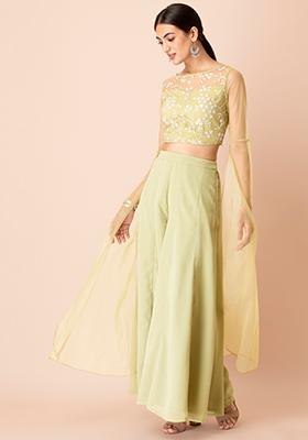 Lime Embroidered Maxi Sleeve Crop Top 