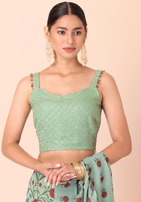 Mint Embroidered Strappy Crop Top 