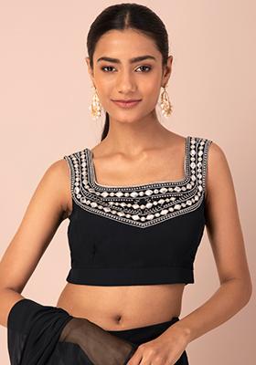 Vintage Indian Hand-Sewn Heavily Embroidered Tie Front Cotton Crop Top