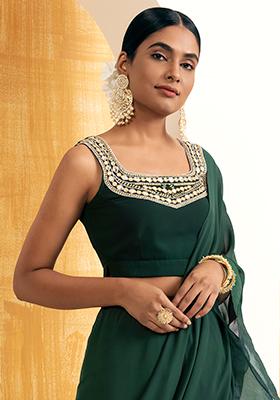 Green Mirror Embroidered Sleeveless Blouse 
