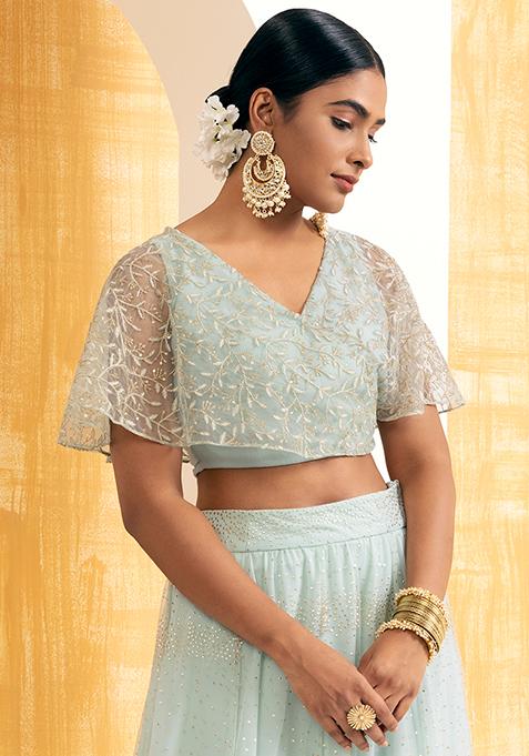Sea Foam Embroidered Angrakha Crop Top 