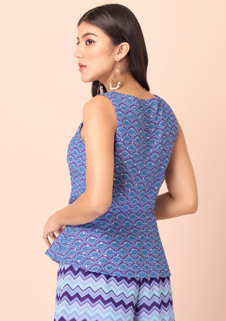 Lavender Floral Peplum Top  - Indya