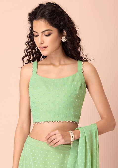 Mint Swiss Dot Strappy Crop Top 