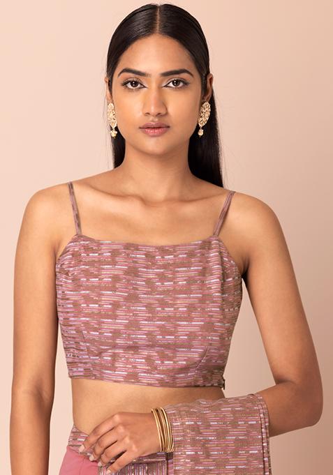 Pink Foil Striped Strappy Crop Top 