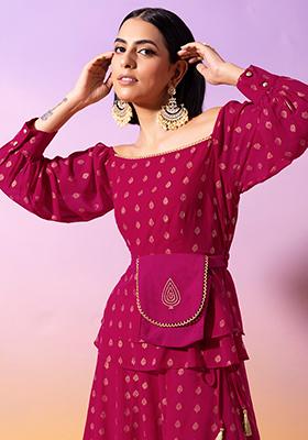 Free Inner Women Handmade Georgette Peplum Top With Sharara Ethnic Wear  Dress | eBay