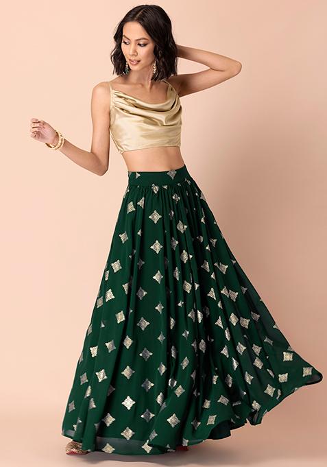 Buy Women Beige Satin Cowl Neck Crop Top - ITP01119 - RTW - Indya