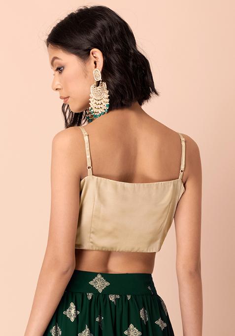 Buy Women Beige Satin Cowl Neck Crop Top - ITP01119 - RTW - Indya