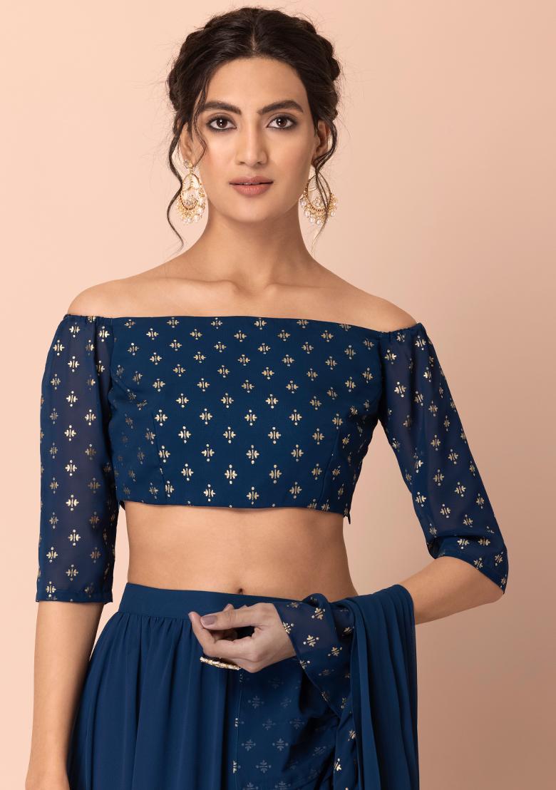 Chanderi Teal Crop Top main image 1