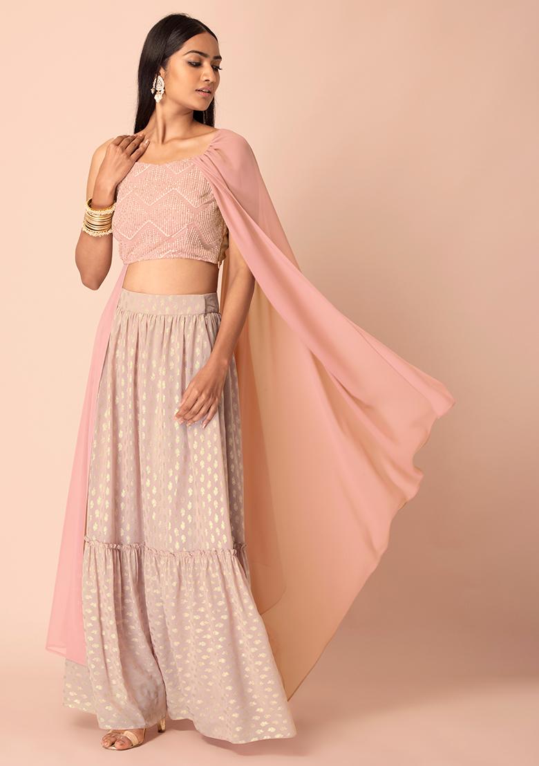 Buy Women Blush Sequin Crop Top With Attached Dupatta - Blouses ...