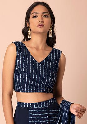 Navy Foil Dotted Sleeveless Crop Top