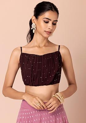 Purple Embroidered Strappy Crop Top