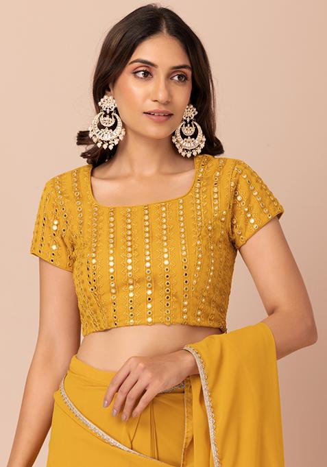 Mustard Yellow Mirror Embroidered Blouse