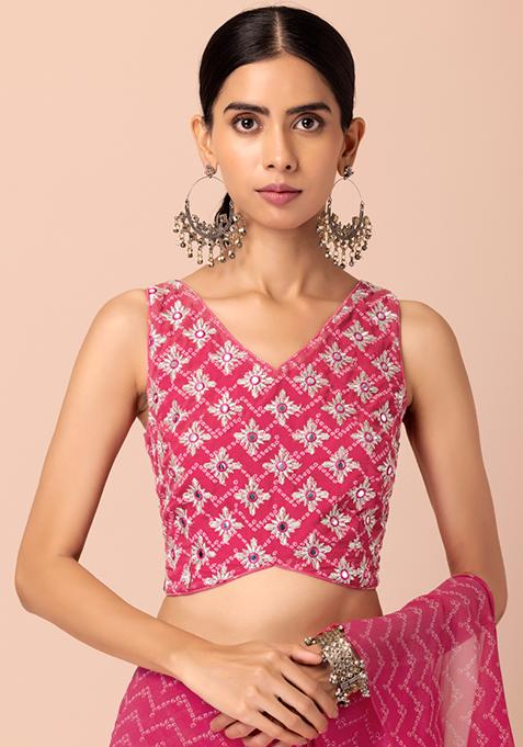 Hot Pink Mirror Embroidered Blouse