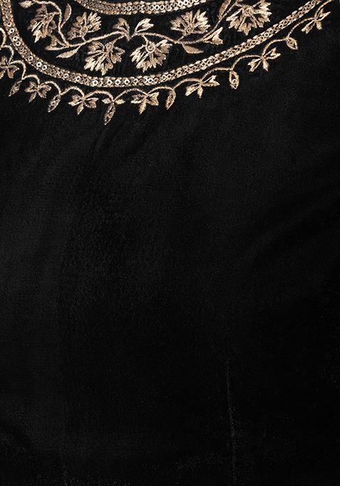 Buy Women Black Velvet Embroidered Blouse - RTW - Indya