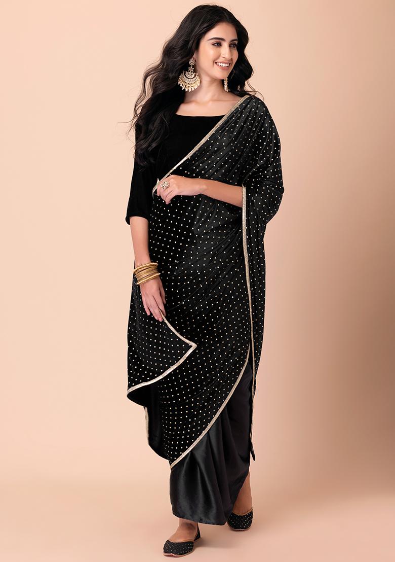 Black Scoop Neck Velvet Blouse  - Indya