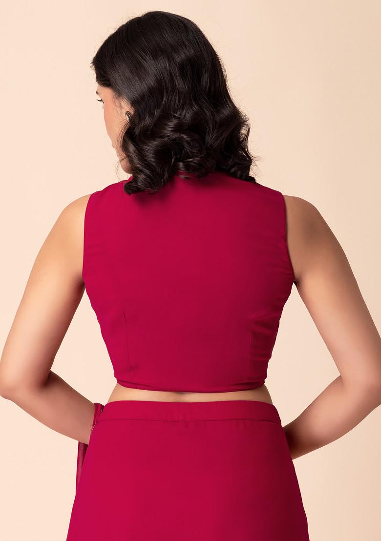 Hot Pink Stripe Sequin Embroidered Blouse