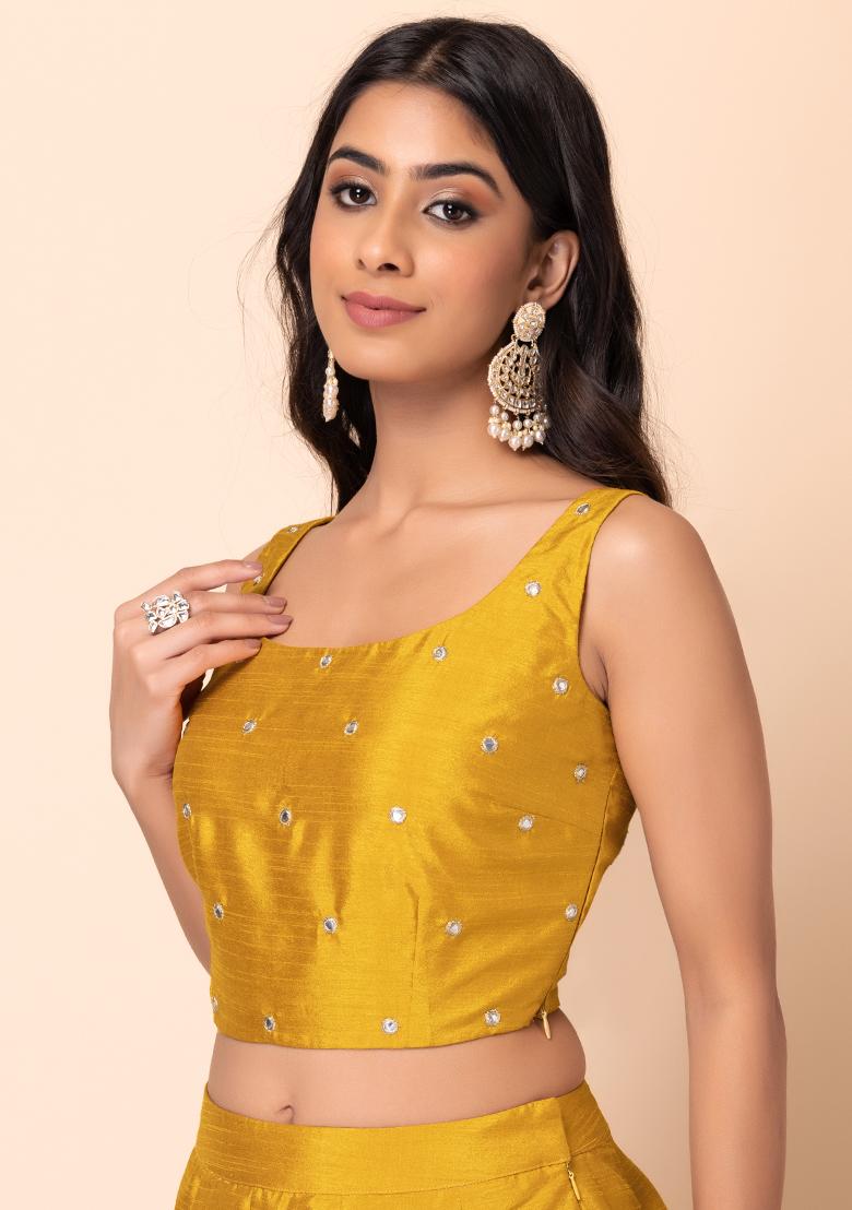 Mustard Yellow Silk Modern Sleeveless Blouse