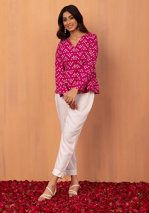 Pink Bandhani Print Cotton Shirt