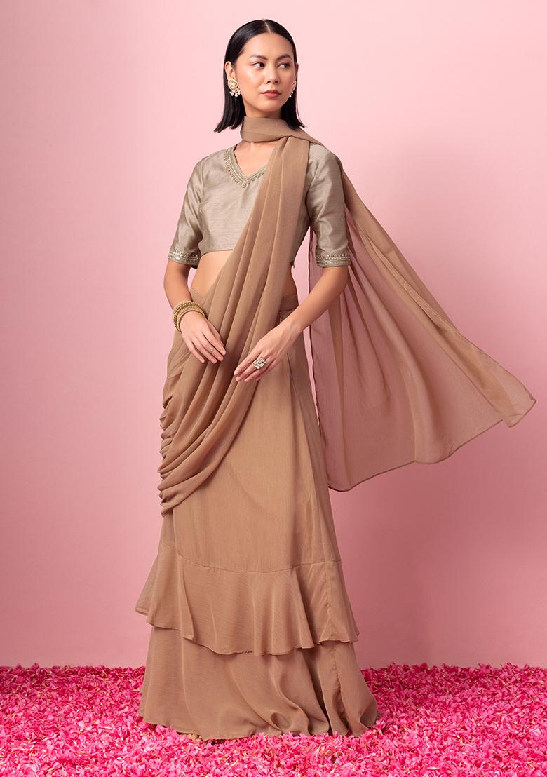 Beige Sequin Embroidered Silk Blouse