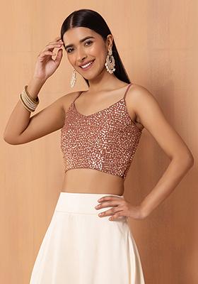 Dusty Pink Sequin Embroidered Strappy Blouse