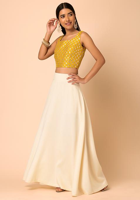 Mustard Yellow Embrodiered Sari With Blouse