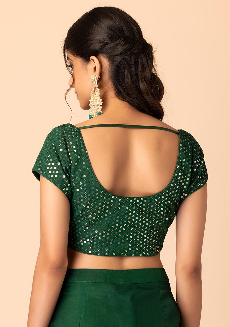 Dark Green Tonal Sequin Embroidered Blouse