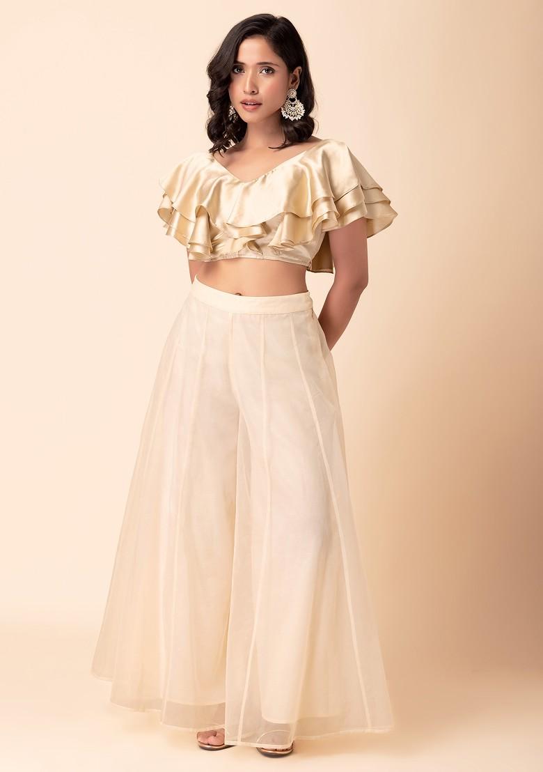 Gold Satin Ruffled Blouse
