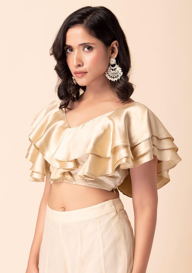 Gold Satin Ruffled Blouse