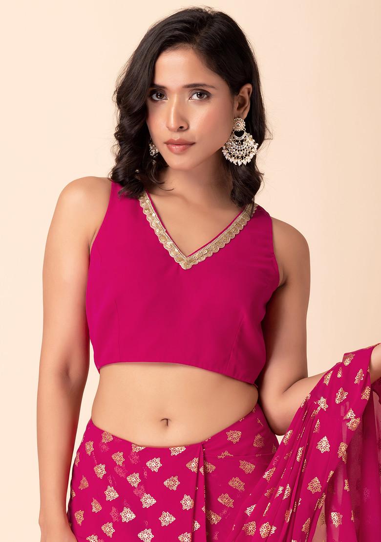 Dark Pink V-Neck Sleeveless Blouse