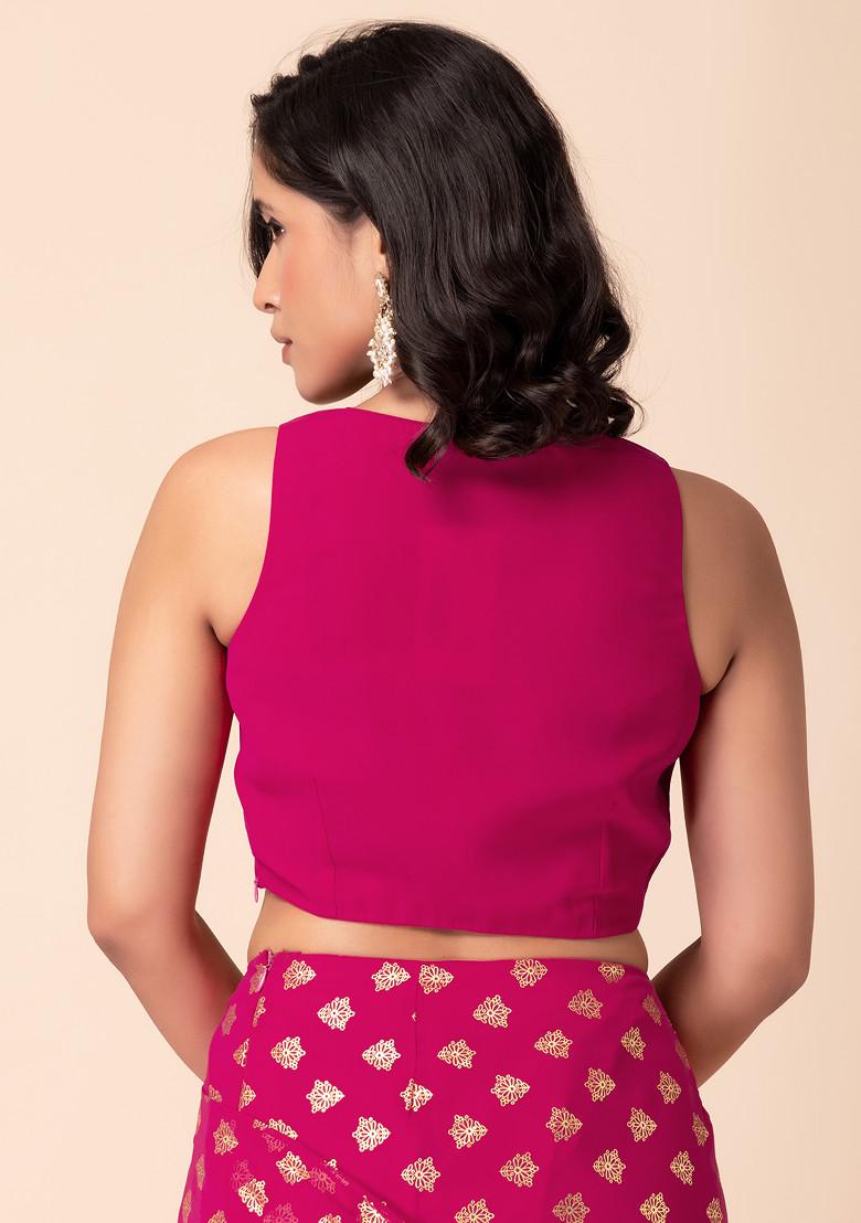 Dark Pink V-Neck Sleeveless Blouse