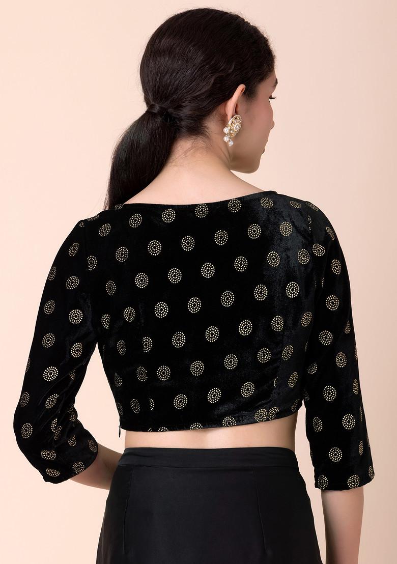 Black Foil Boota Print Velvet Blouse