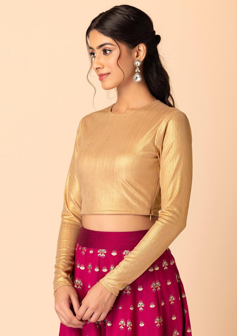 Gold Crew Neck Full Sleeve Blouse