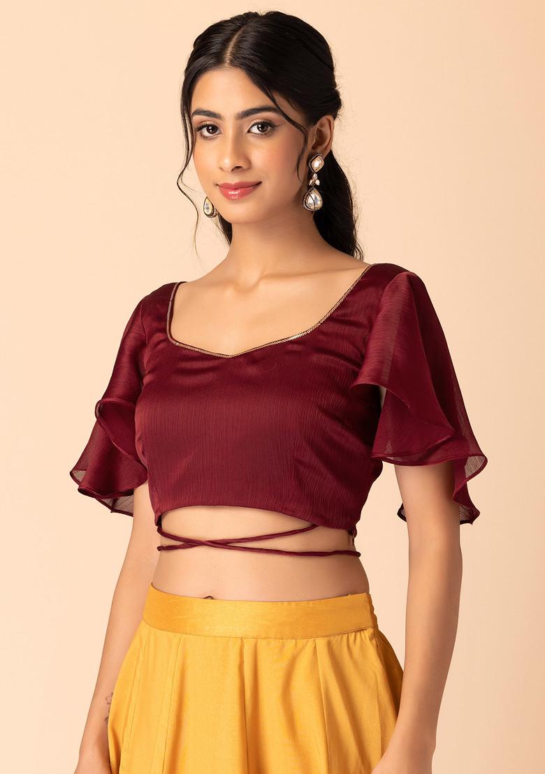 Maroon Ruffled Sleeve Blouse