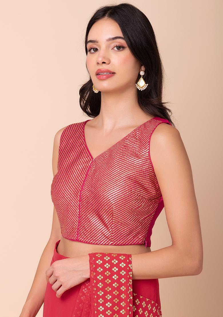 Hot Pink Sequin Stripe Embroidered Blouse