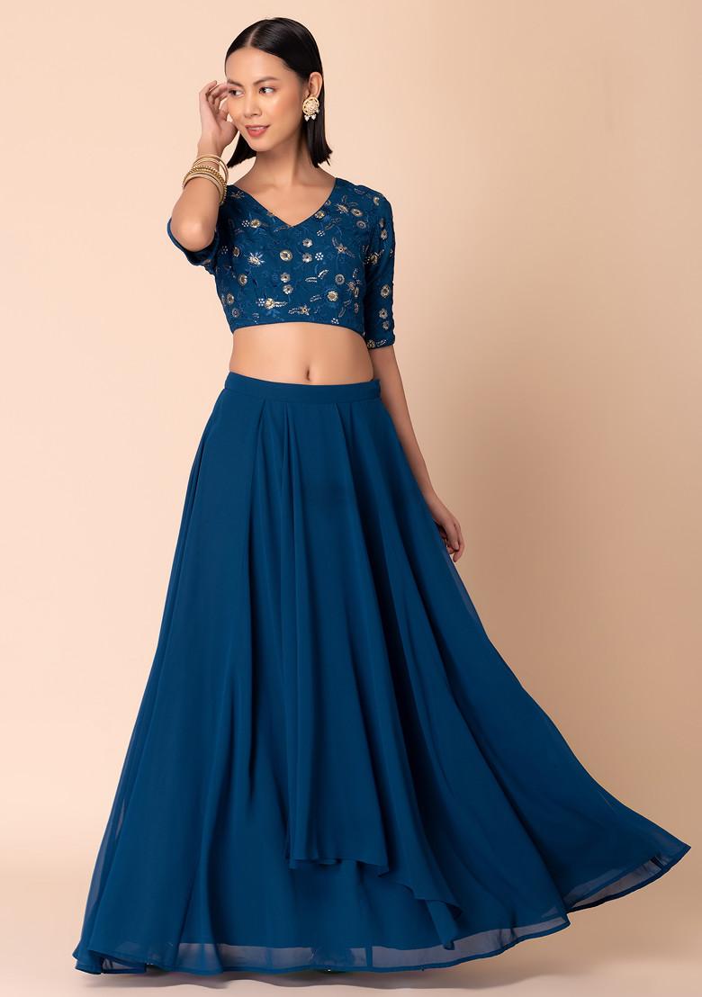 Dark Blue Floral Zari Embroidered Blouse