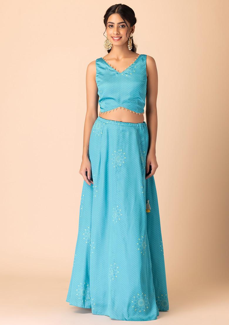 Light Blue Bandhani Print Satin Blouse