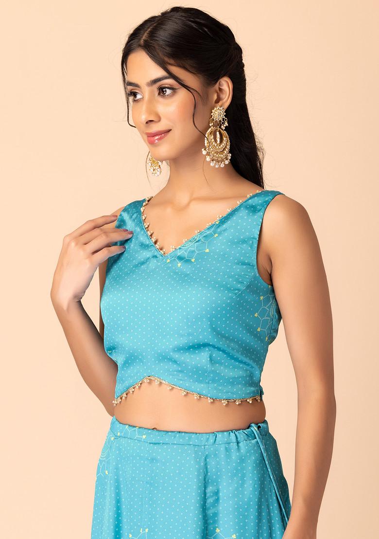 Light Blue Bandhani Print Satin Blouse