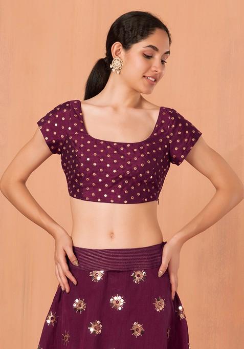 Purple Polka Dot Sequin Embroidered Blouse