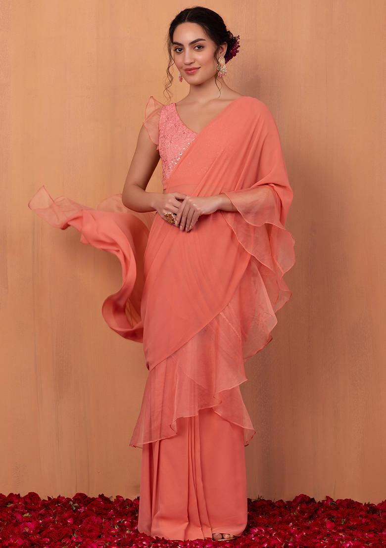 Pastel Pink Sequin Embroidered Ruffle Sleeve Blouse 