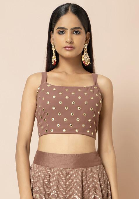 Rose Pink Mirror Work Strappy Blouse