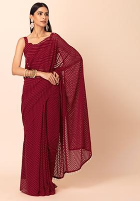Red Saree With Attached Unstitched Blouse