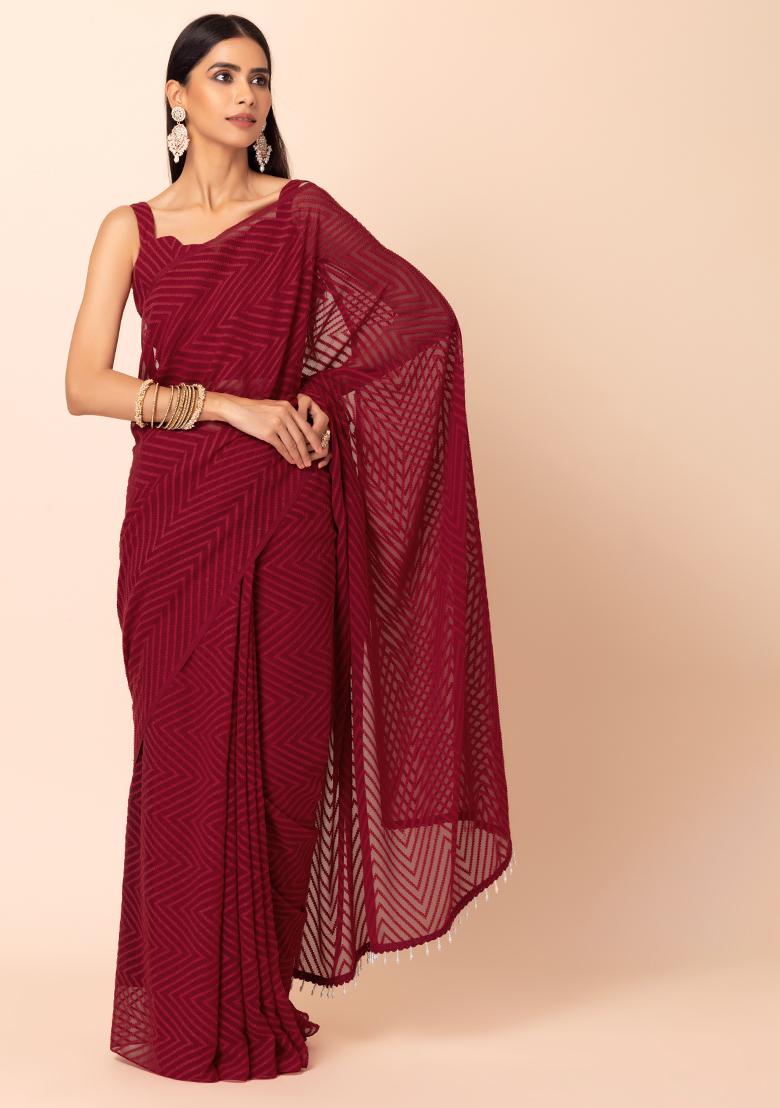 Fragile Heart Red Saree with Golden Brown border - I Love Sarees |  Beautiful smile women, Fashion girl images, Princess cut blouse design