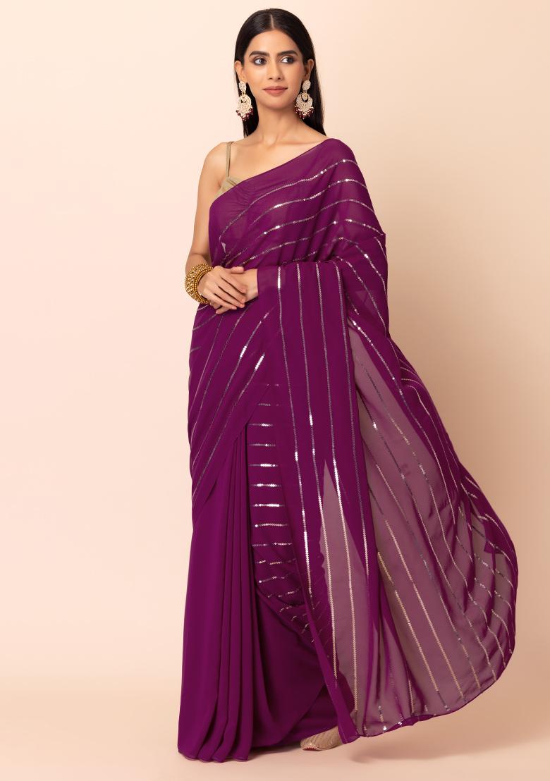 Purple Embroidered Pallu Lycra Saree 4951SR13