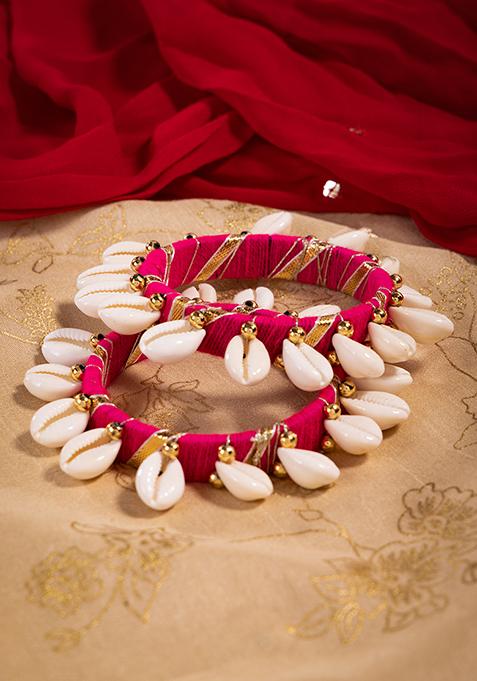 Pink Shell Embellished Bangles (Set of 2)