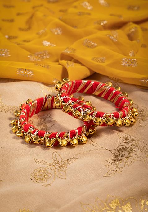Red Ghungroo Embellished Bangles (Set of 2)