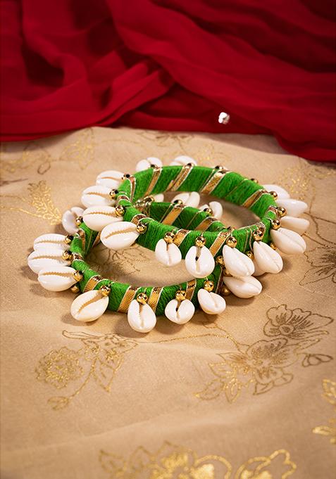 Green Shell Embellished Bangles (Set of 2)