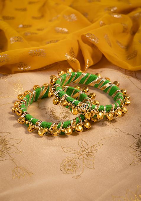 Green Ghungroo Embellished Bangles (Set of 2)