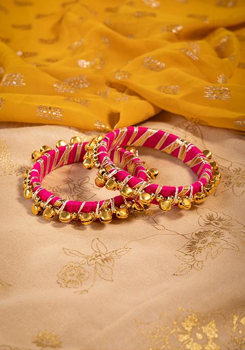 Pink Ghungroo Embellished Bangles (Set of 2)