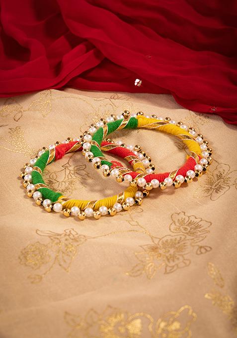 Multicolour Pearl Embellished Bangles (Set of 2)